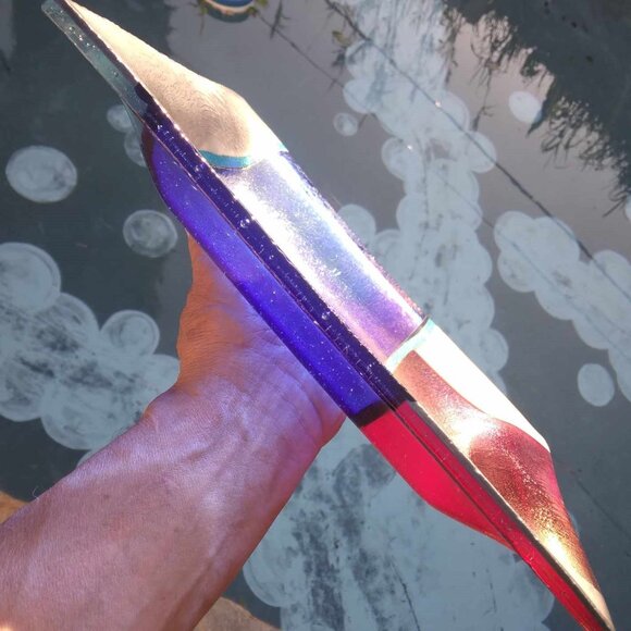 Dichroic Green and Iridescent Blue Purple Red Fused Art Glass Tray - Picture 3 of 7